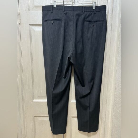 Brooks Brothers Stretch Mens W37 L28 Grey Wool Blend Striped Dress Pants - Picture 2 of 8